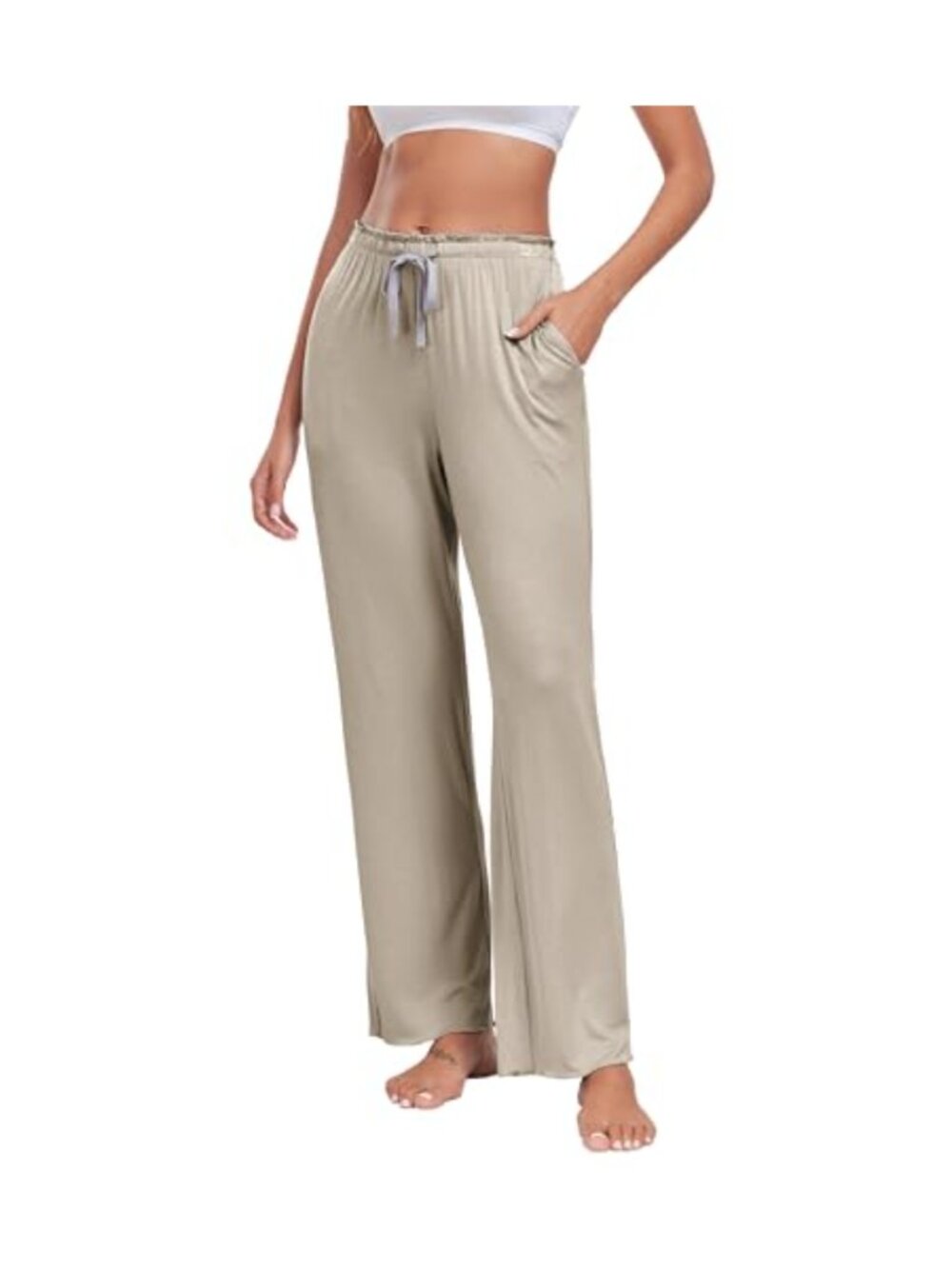 Wide Leg Lounge Pants Bamboo Rayon Drawstring Pajama Bottoms